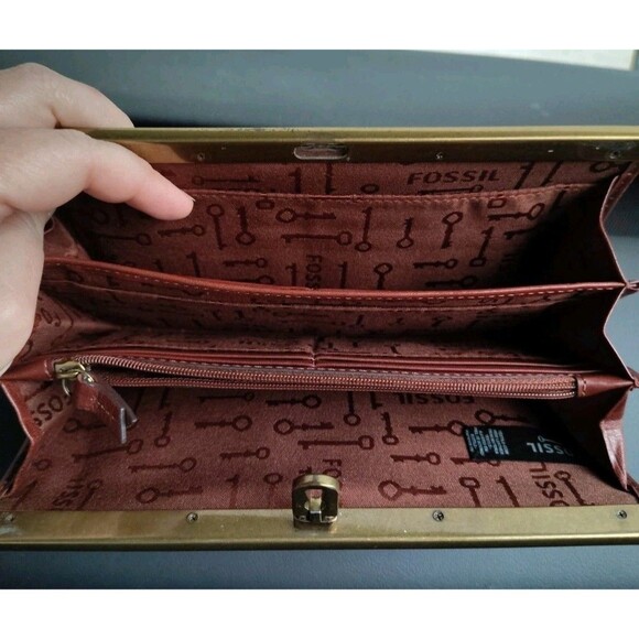 Rare Fossil Leather & Canvas Wallet For Women Southwest Floral - Picture 6 of 7